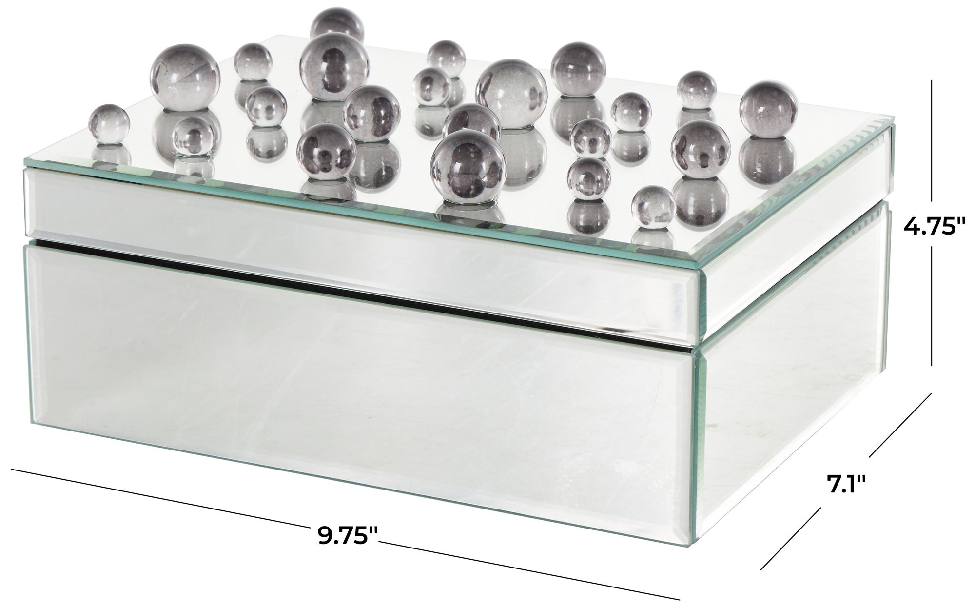 Image 7 Silver Glass Glam Jewelry Box, 10" x 7" x 5" more views