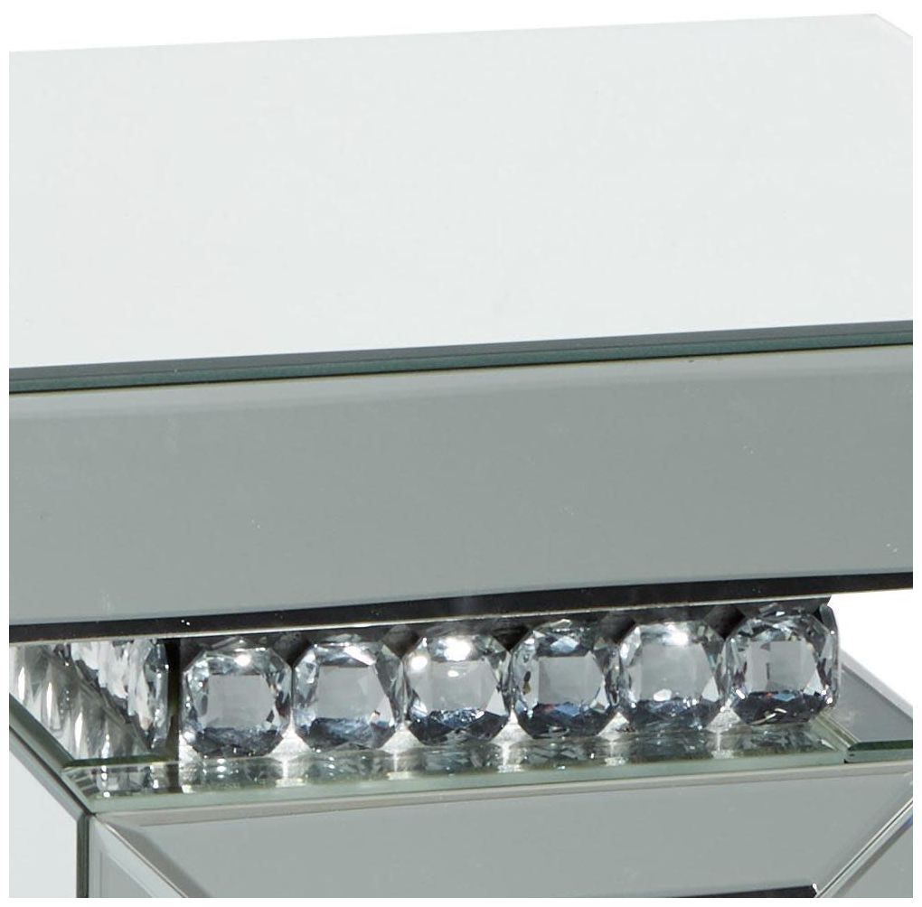 Silver Glass Glam Pedestal Table, 12" x 12" x 28"