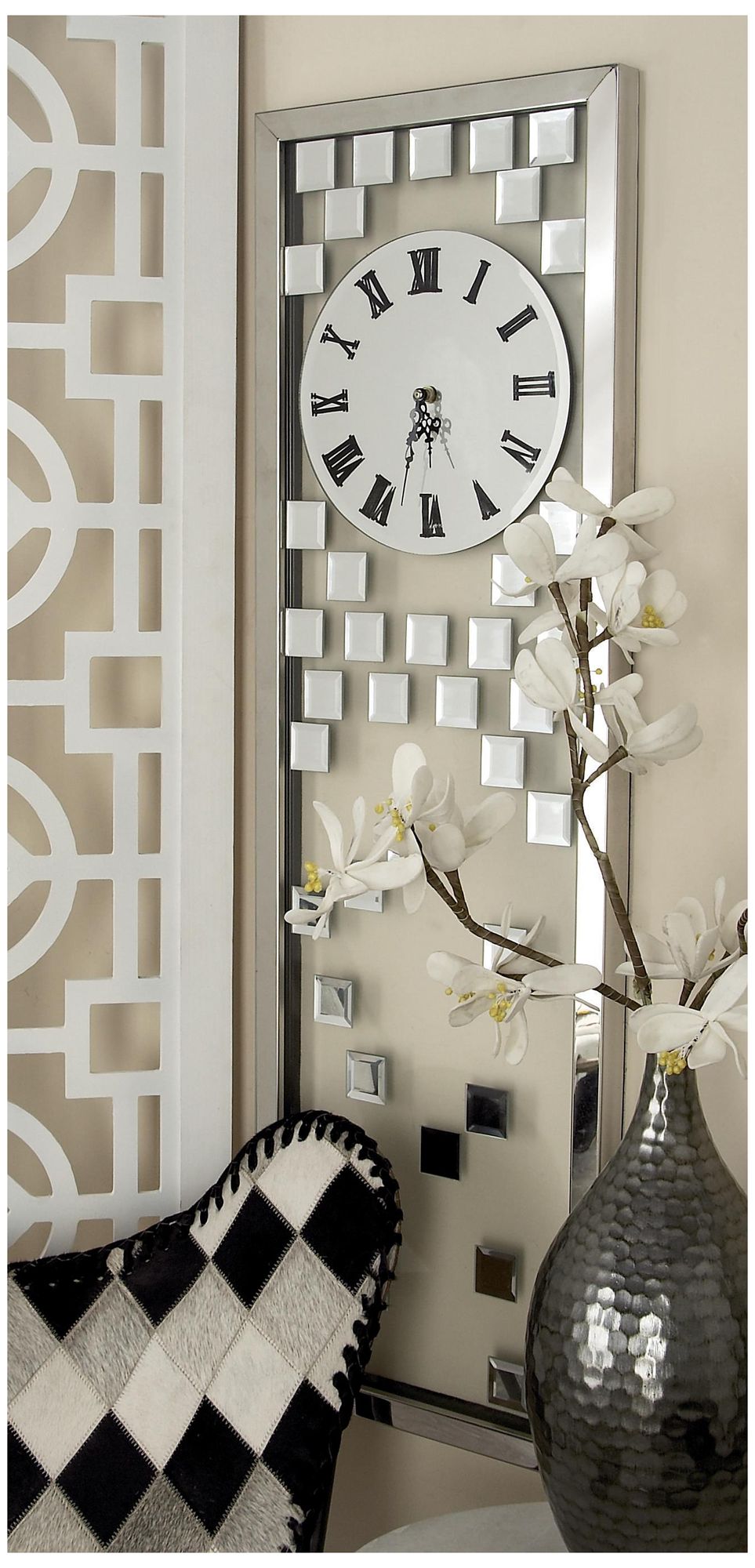 Image 4 Silver Glass Glam Wall Clock, 13" x 1" x 42" more views