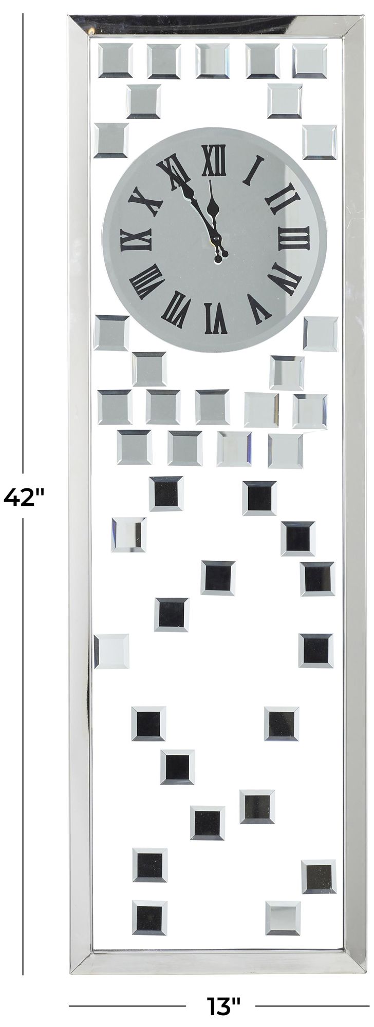 Image 7 Silver Glass Glam Wall Clock, 13" x 1" x 42" more views