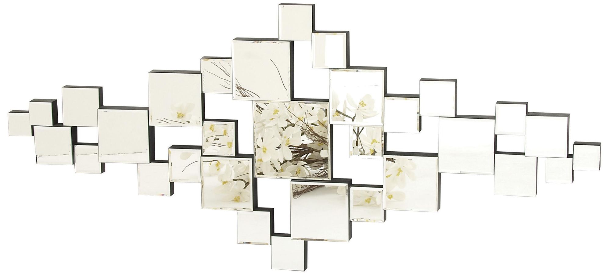 Silver Glass Glam Wall Mirror, 21" x 1" x 48"