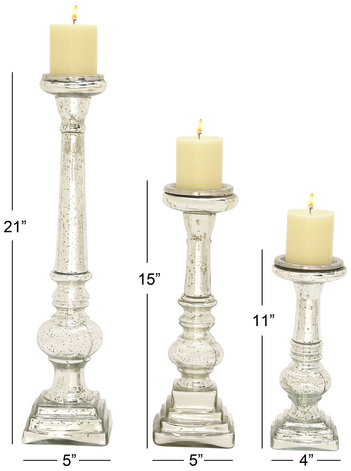 Image 6 Silver Glass Handmade Decorative Candle Holder, Set of 3 11", 15", 21"H more views