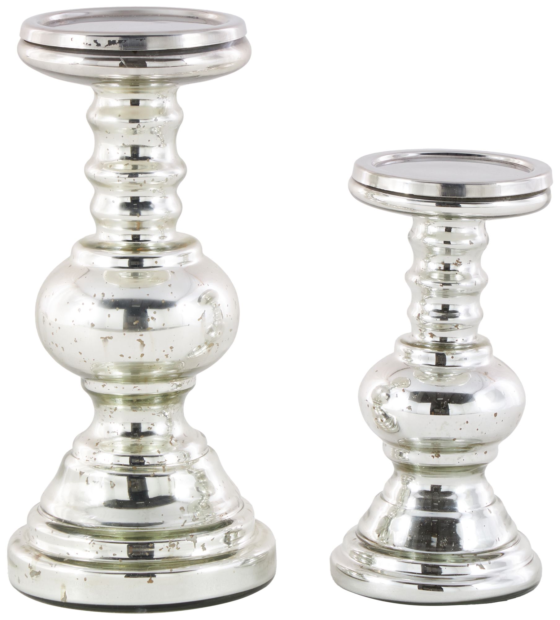 Image 5 Silver Glass Traditional Candle Holder, S/2 9", 12"H more views