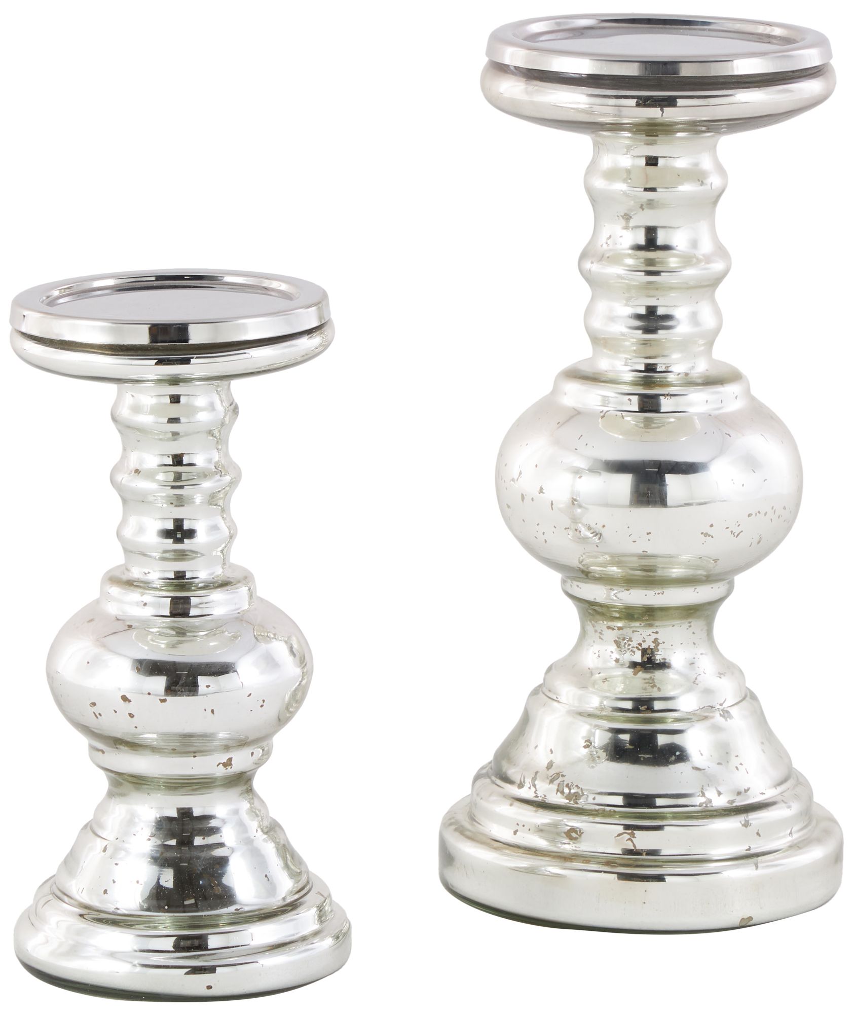 Image 6 Silver Glass Traditional Candle Holder, S/2 9", 12"H more views