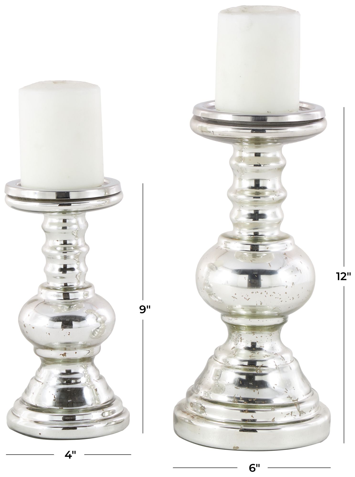 Image 7 Silver Glass Traditional Candle Holder, S/2 9", 12"H more views