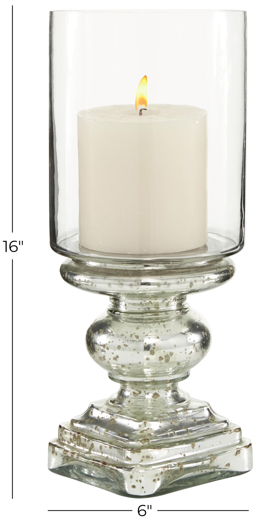 Image 7 Silver Glass Traditional Hurricane Lamp, 6" x 6" x 16" more views