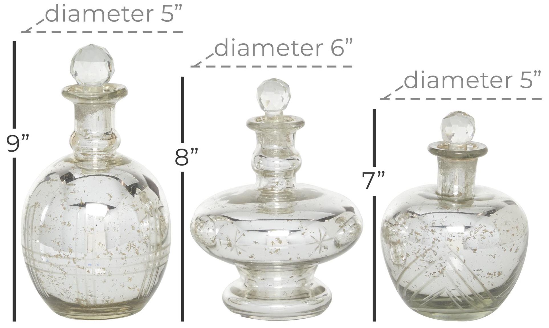 Image 6 Silver Glass Vintage Decorative Jars, S/3 8", 9", 7"H more views