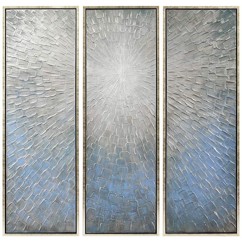 Image 2 Silver Ice 60"H Metallic 3-Piece Framed Canvas Wall Art Set