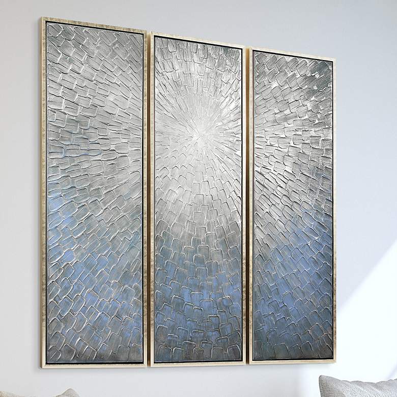 Image 1 Silver Ice 60"H Metallic 3-Piece Framed Canvas Wall Art Set