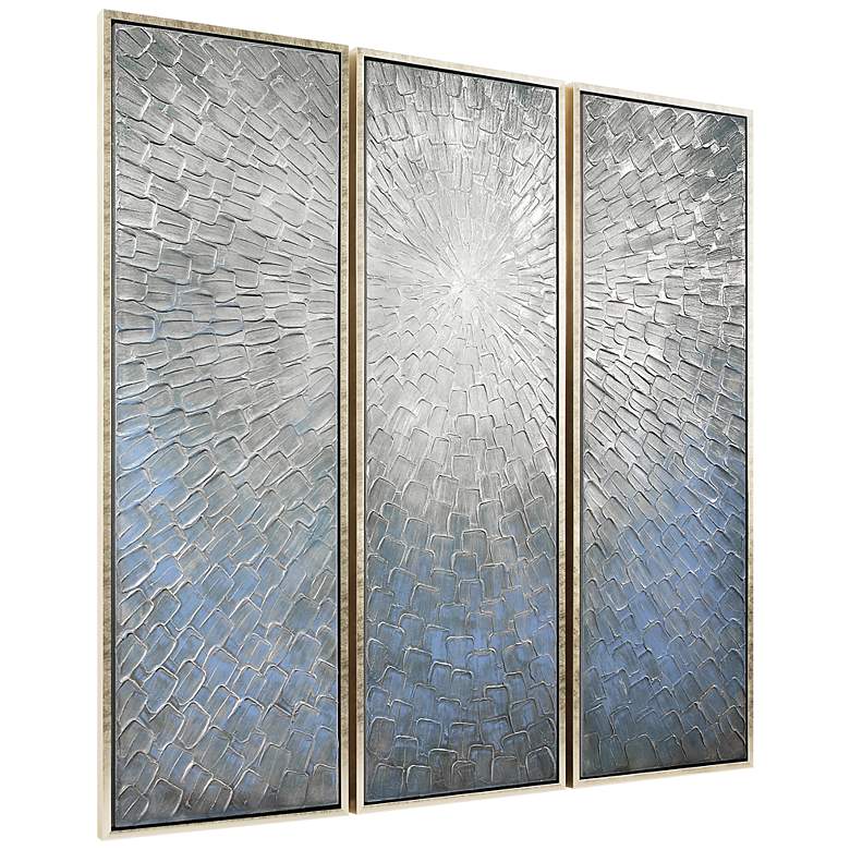 Image 5 Silver Ice 60"H Metallic 3-Piece Framed Canvas Wall Art Set more views