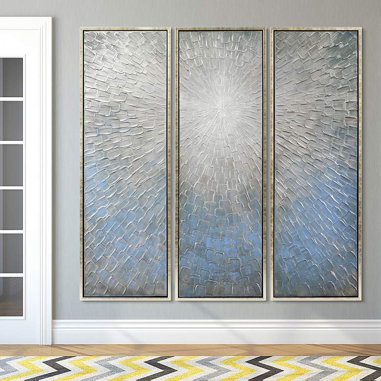 Image 7 Silver Ice 60"H Metallic 3-Piece Framed Canvas Wall Art Set more views