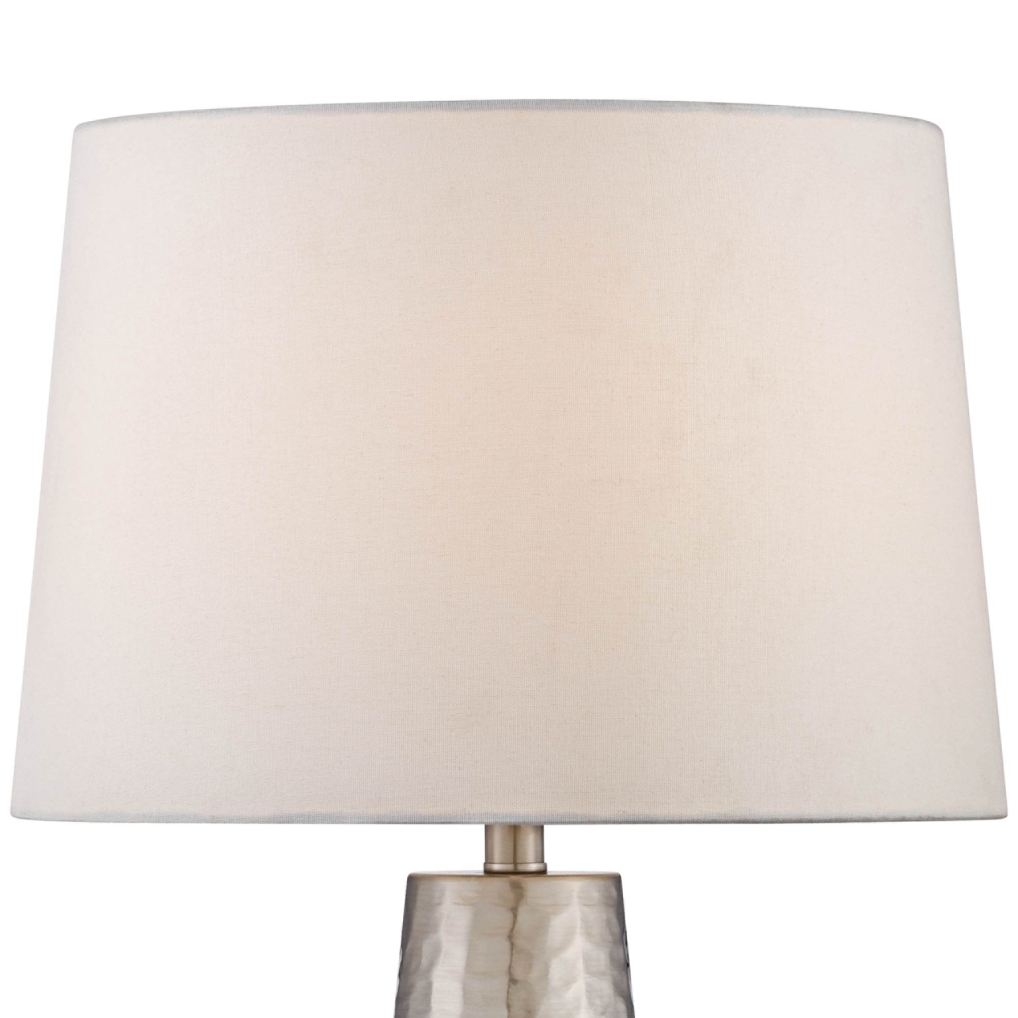 silver leaf hammered metal cylinder table lamp