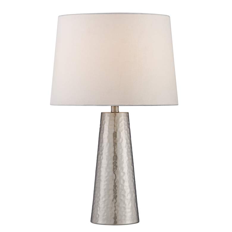 Silver Leaf Hammered Metal Table Lamp with USB Workstation Base more views
