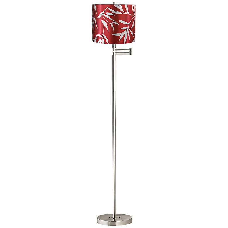 Image 1 Silver Leaves Red Drum Brushed Nickel Swing Arm Floor Lamp