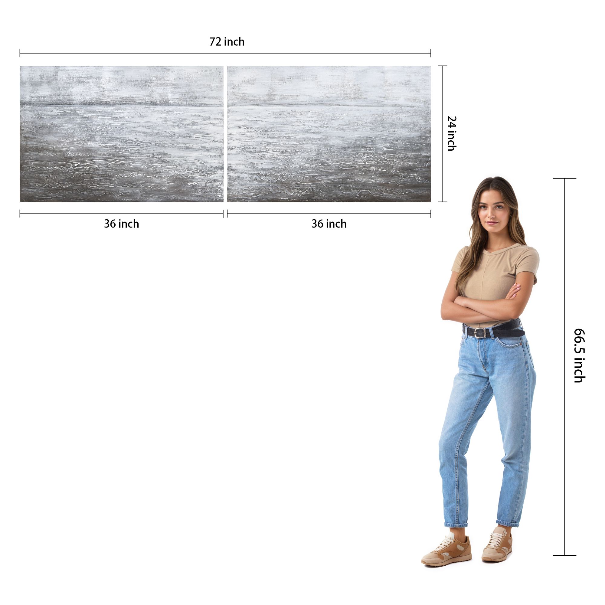 Silver Light 36" Wide Metallic 2-Piece Canvas Wall Art Set in scene
