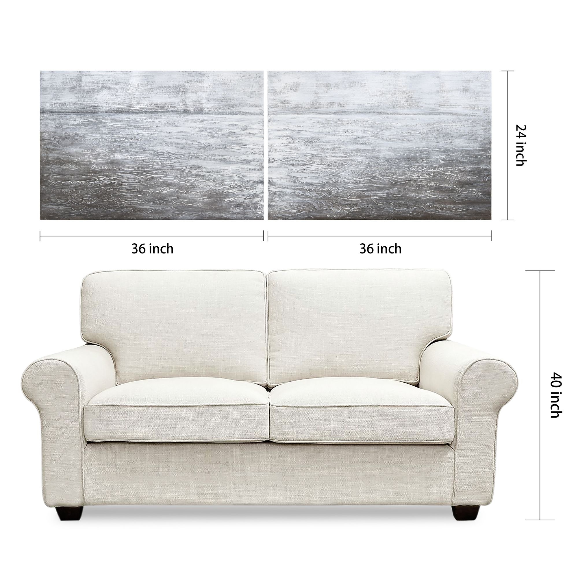 Silver Light 36" Wide Metallic 2-Piece Canvas Wall Art Set in scene
