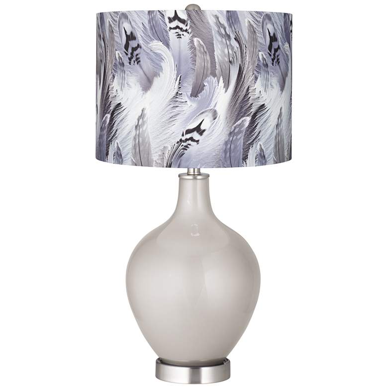 Image 1 Silver Lining Metallic Feather Print Shade Ovo Table Lamp