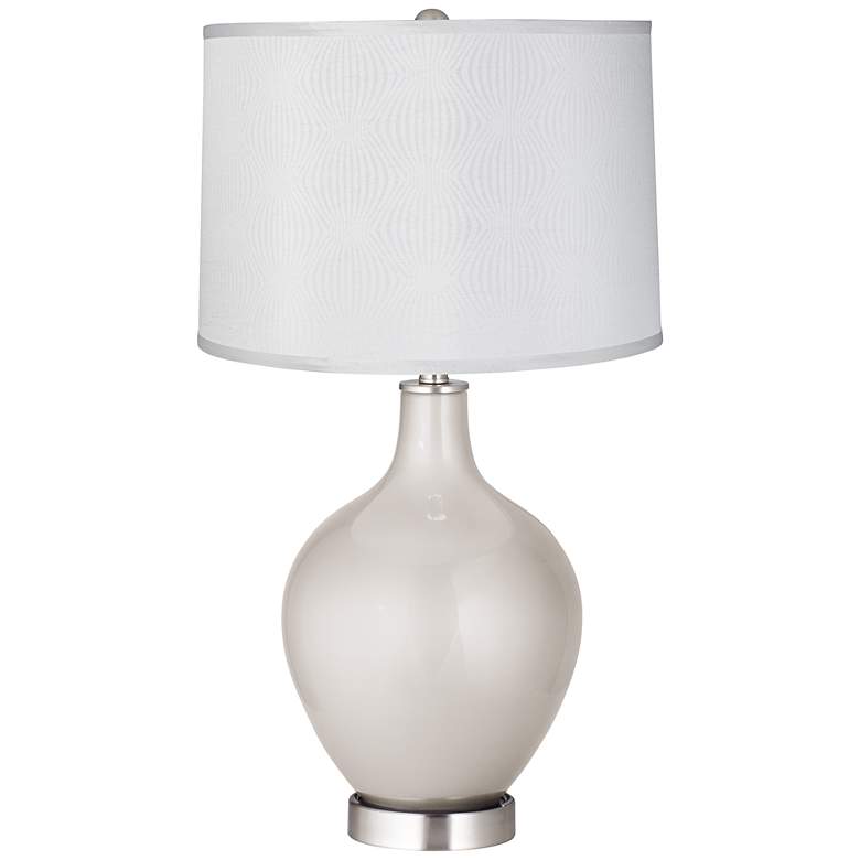 Image 1 Silver Lining Metallic Patterned White Shade Ovo Table Lamp