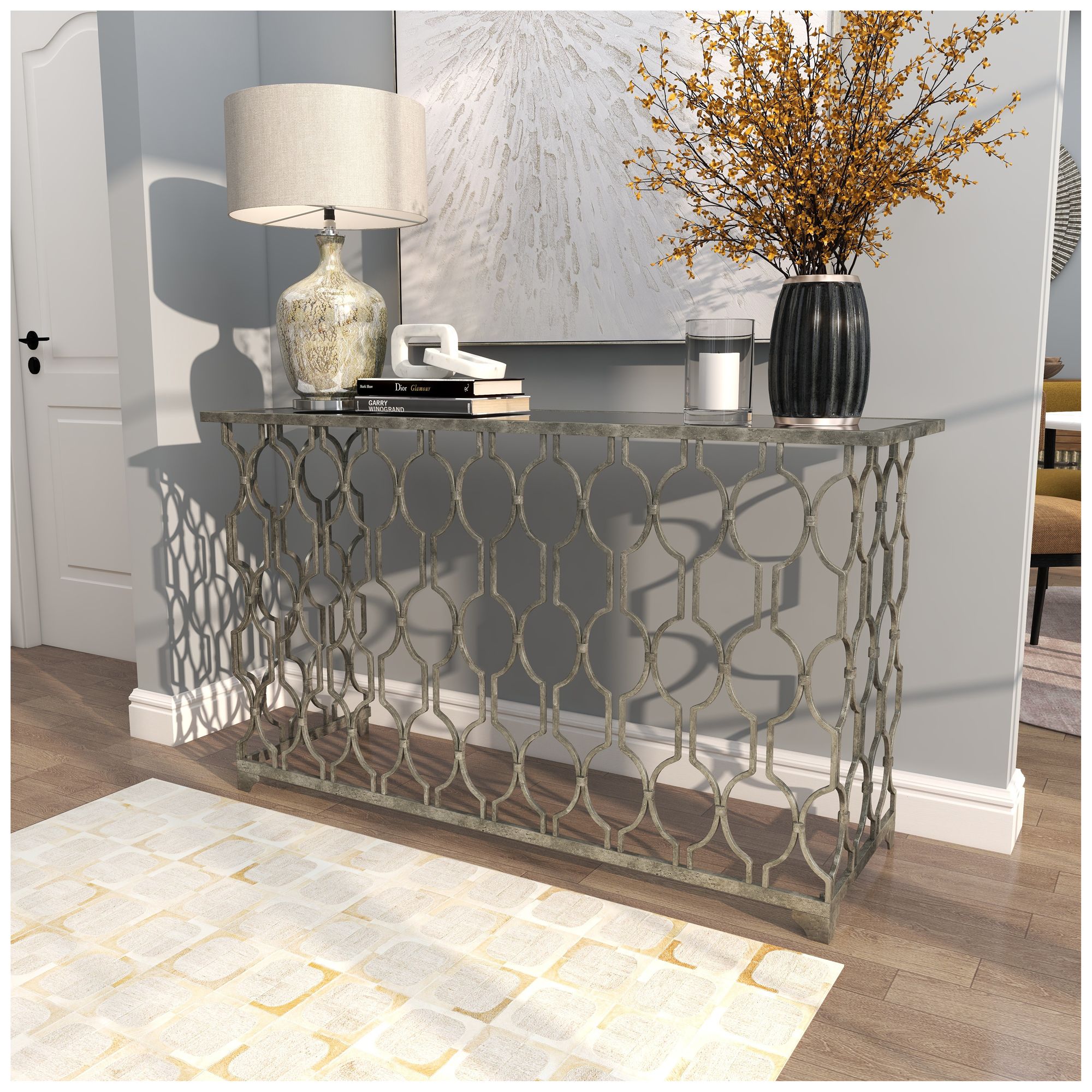Image 3 Silver Metal Contemporary Console Table, 55" x 18" x 32" more views