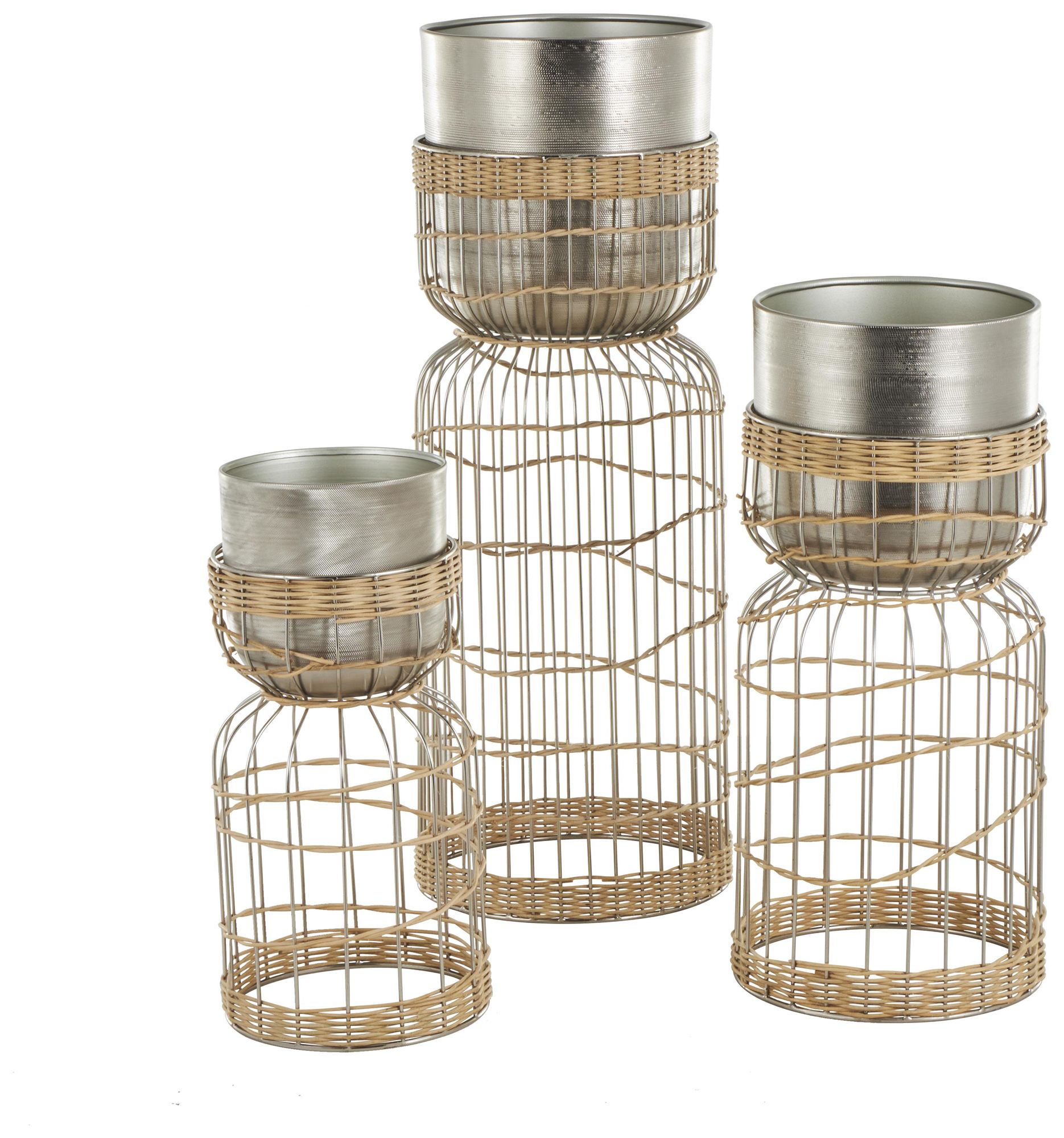 Image 5 Silver Metal Contemporary Planter, S/3 30", 23", 18"H more views