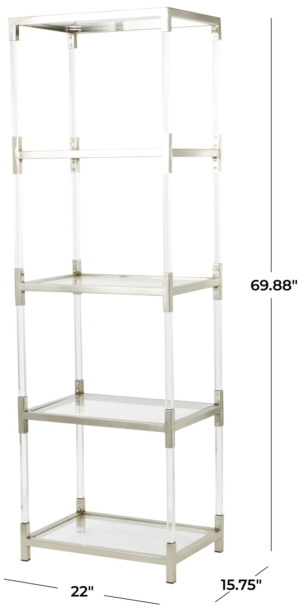 Silver Metal Contemporary Shelving Unit, 22" x 16" x 70"