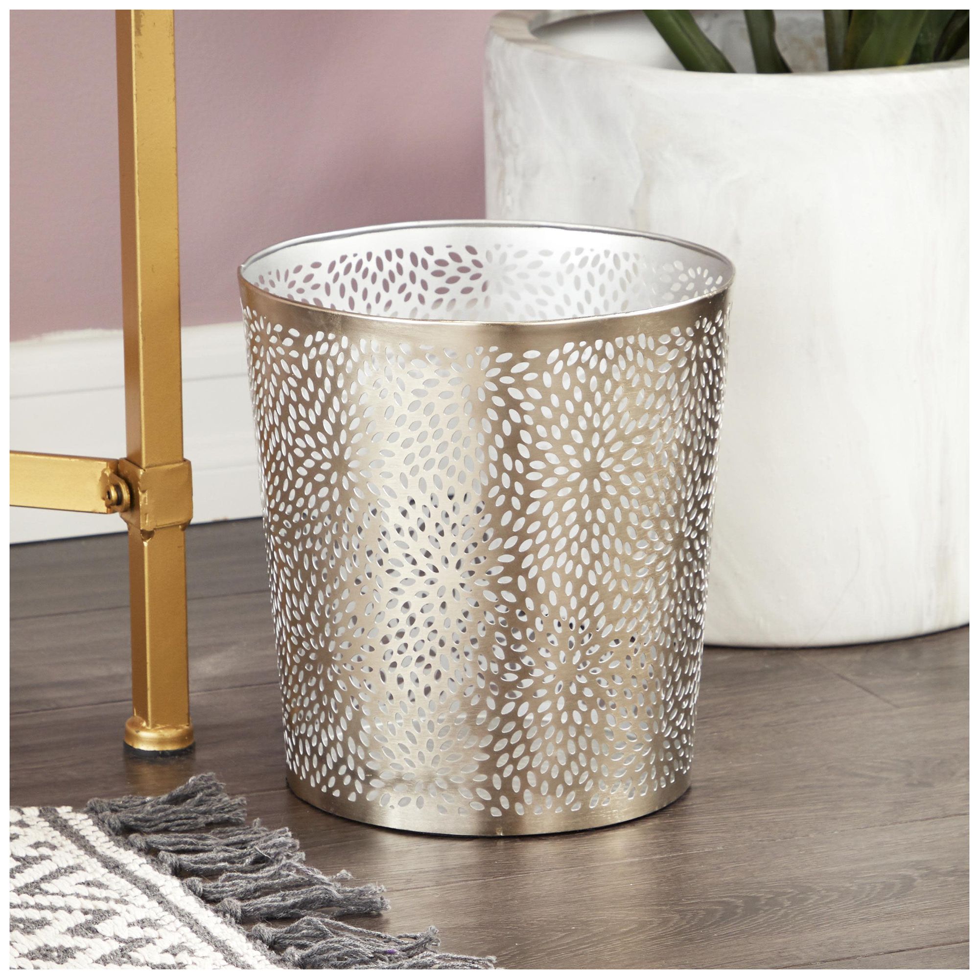 Image 3 Silver Metal Glam Small Waste Bin, 9" x 9" x 10" more views