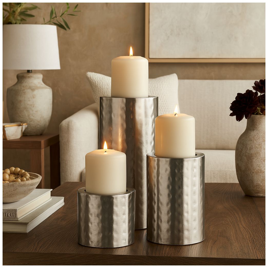 Image 4 Silver Metal Industrial Candle Holder, S/3 11", 7", 4"H more views