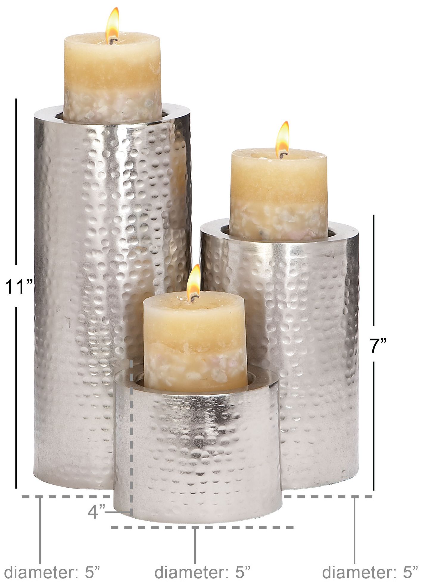 Image 7 Silver Metal Industrial Candle Holder, S/3 11", 7", 4"H more views