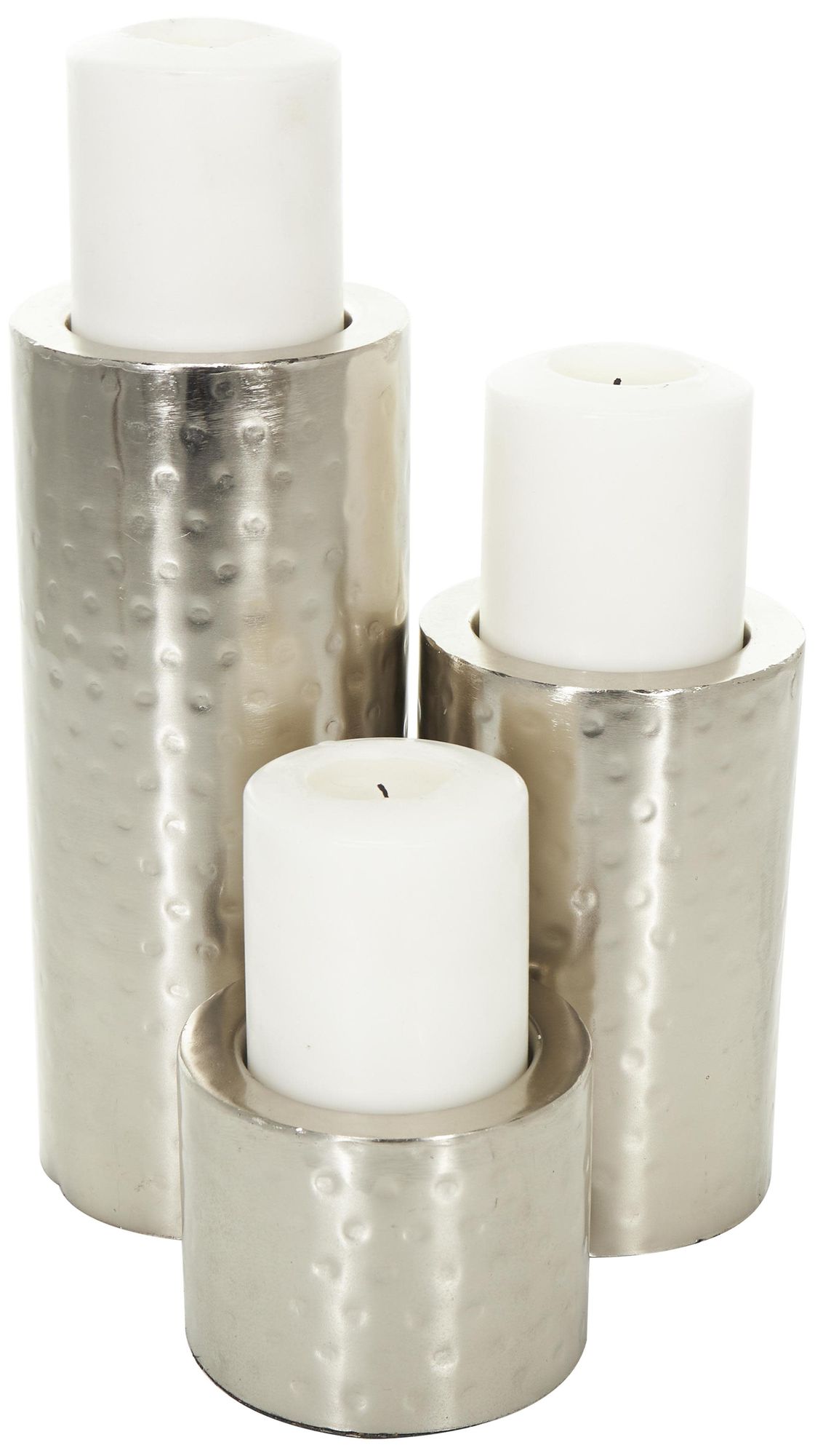 Silver Metal Industrial Candle Holder, S/3 11", 7", 4"H