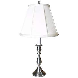 Image1 of Silver Pewter and White Shade 19" High Traditional Candlestick Lamp
