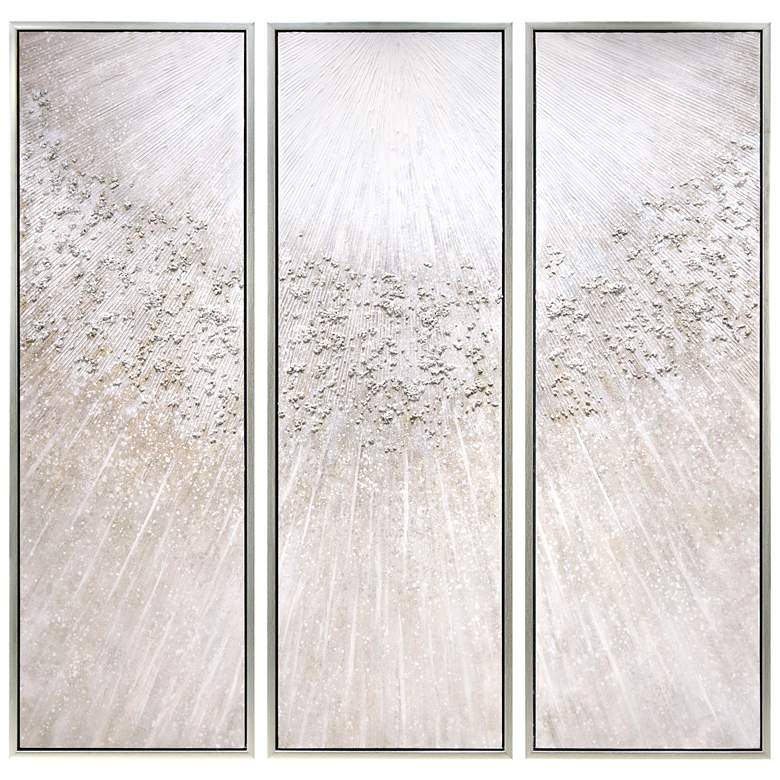 Image 1 Silver Radiant Trio Textured Hand Painted Framed Canvas Wall Art