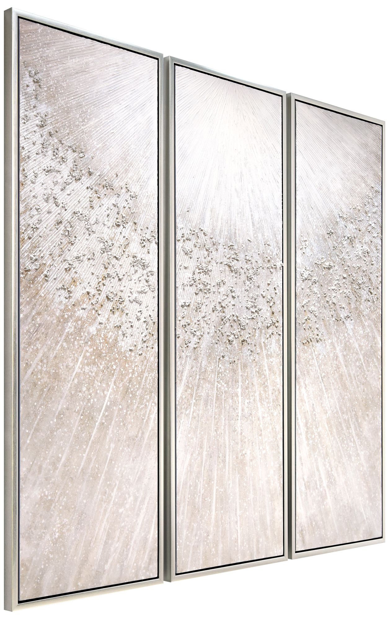 Image 2 Silver Radiant Trio Textured Hand Painted Framed Canvas Wall Art more views