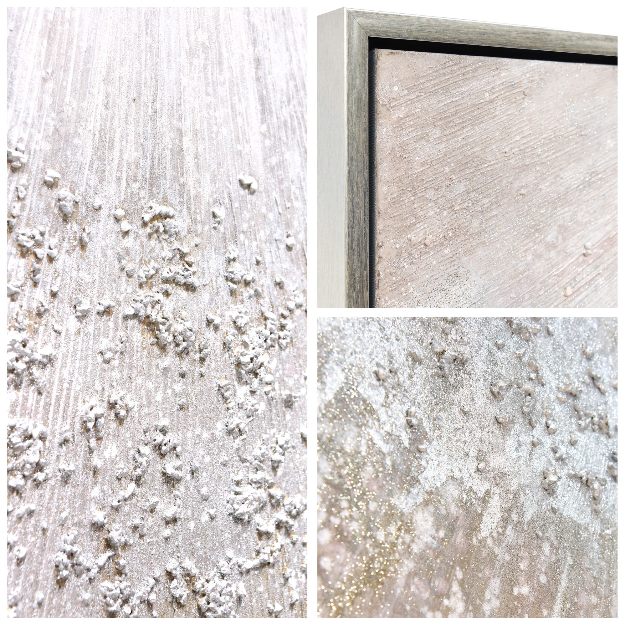 Image 3 Silver Radiant Trio Textured Hand Painted Framed Canvas Wall Art more views