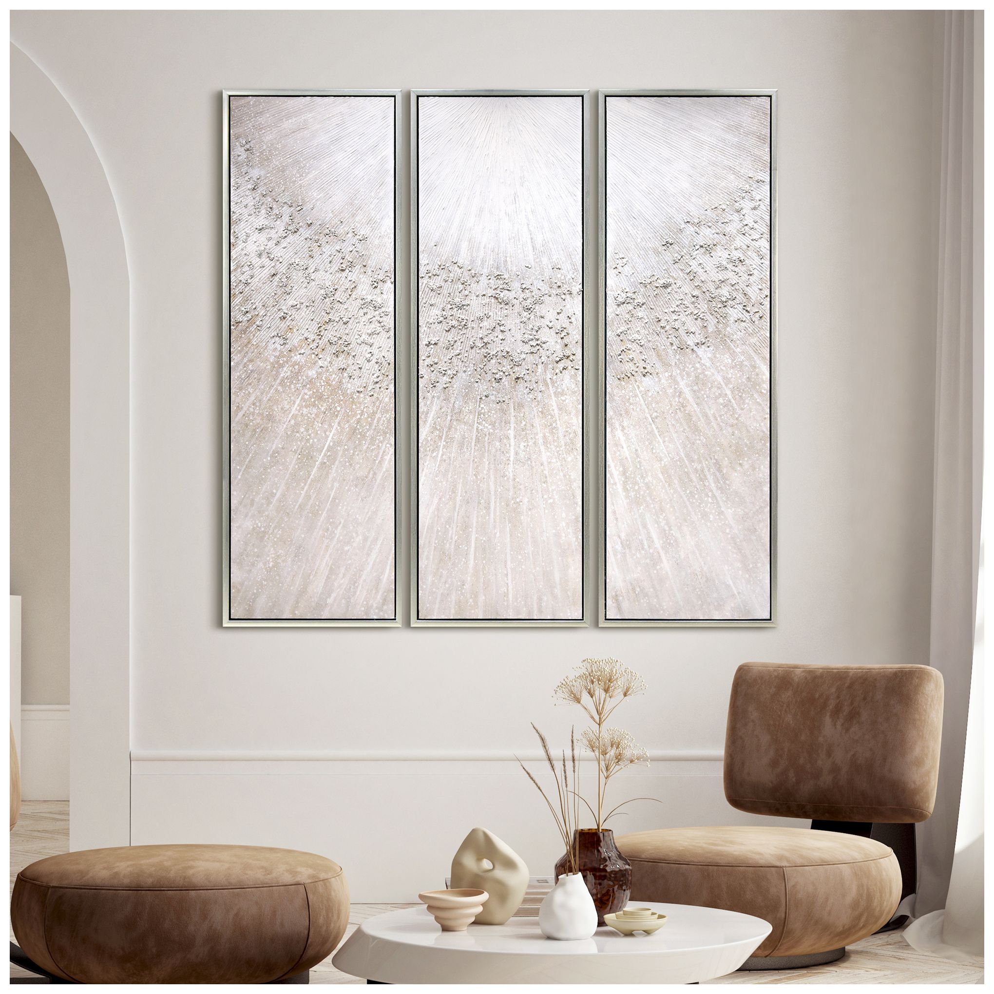 Image 4 Silver Radiant Trio Textured Hand Painted Framed Canvas Wall Art more views