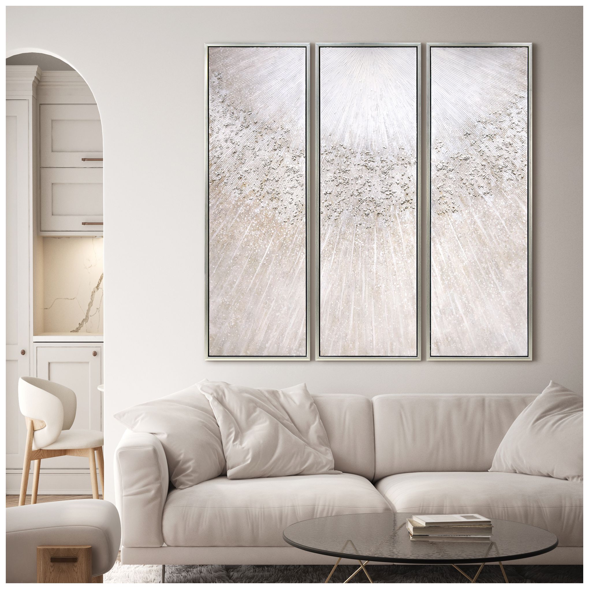 Image 5 Silver Radiant Trio Textured Hand Painted Framed Canvas Wall Art more views