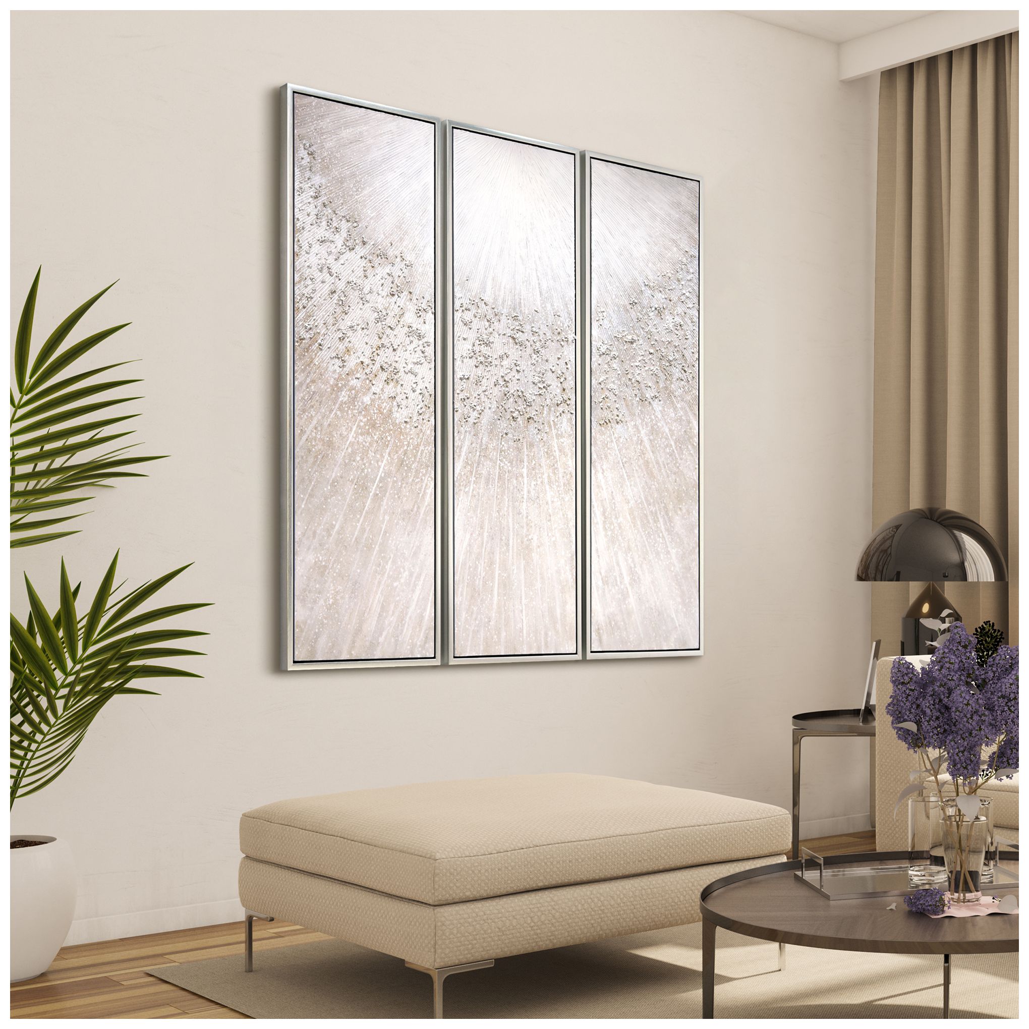 Image 6 Silver Radiant Trio Textured Hand Painted Framed Canvas Wall Art more views