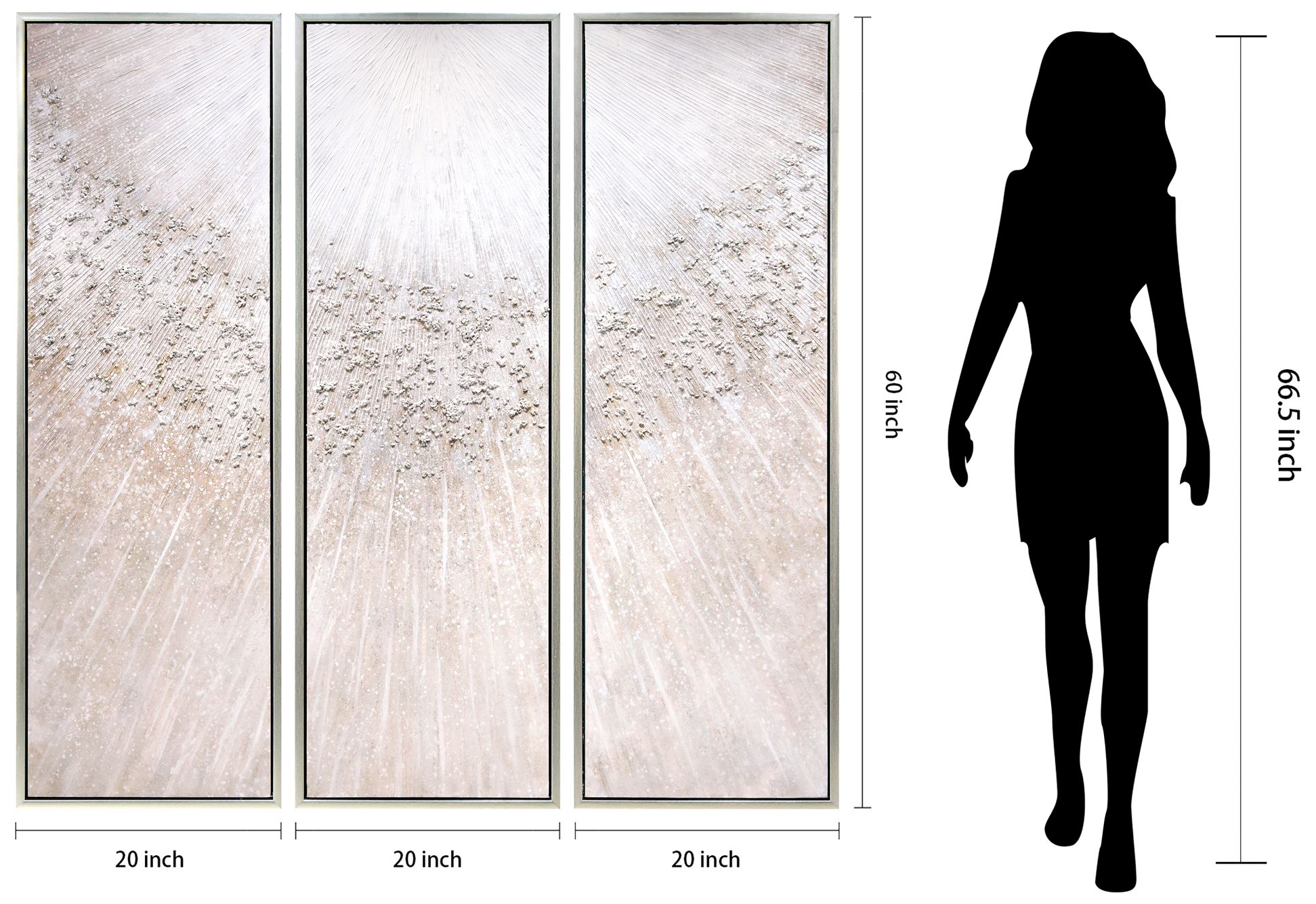 Silver Radiant Trio Textured Hand Painted Framed Canvas Wall Art