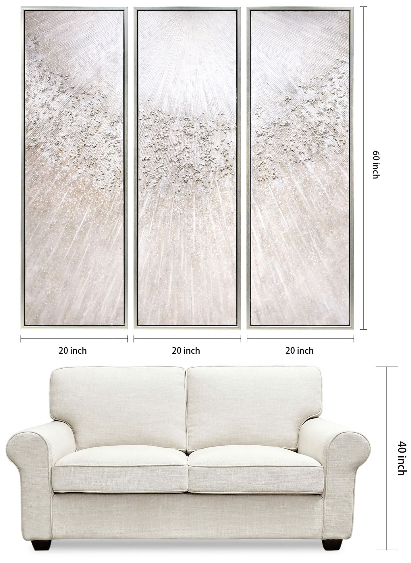 Silver Radiant Trio Textured Hand Painted Framed Canvas Wall Art