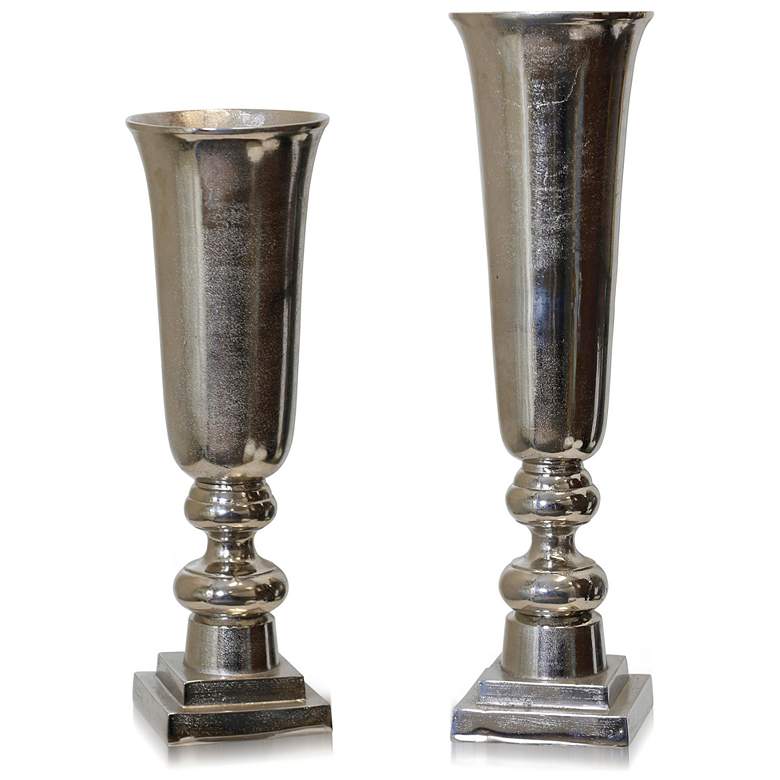 Image 1 Silver - Set Of 2 Cast Aluminum Vases - 25In & 19In Ht. X 7In W. X 7In