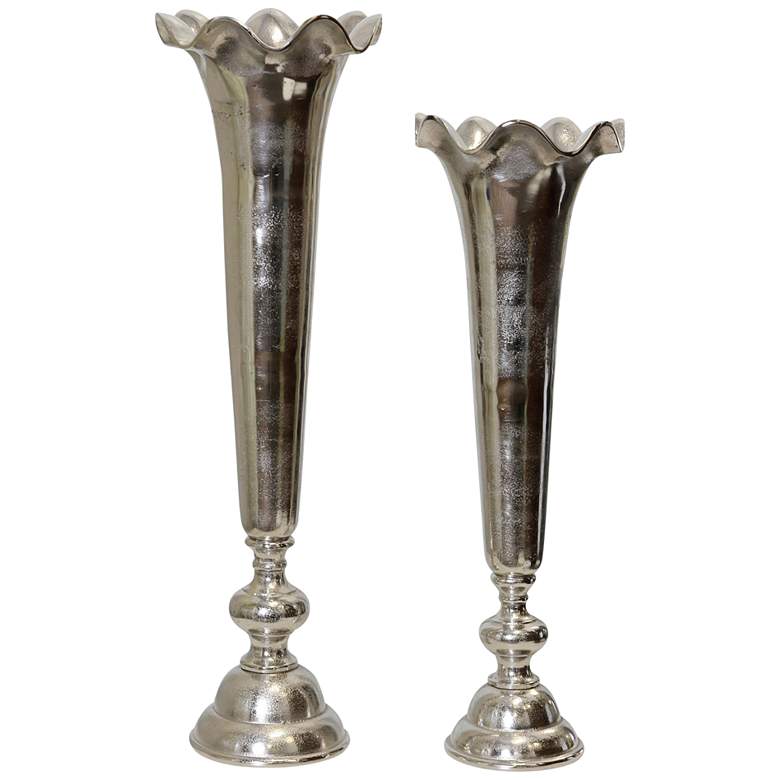 Image 1 Silver - Set Of 2 Cast Aluminum Vases - 32In &amp; 27In Ht. X 12In W. X 12I