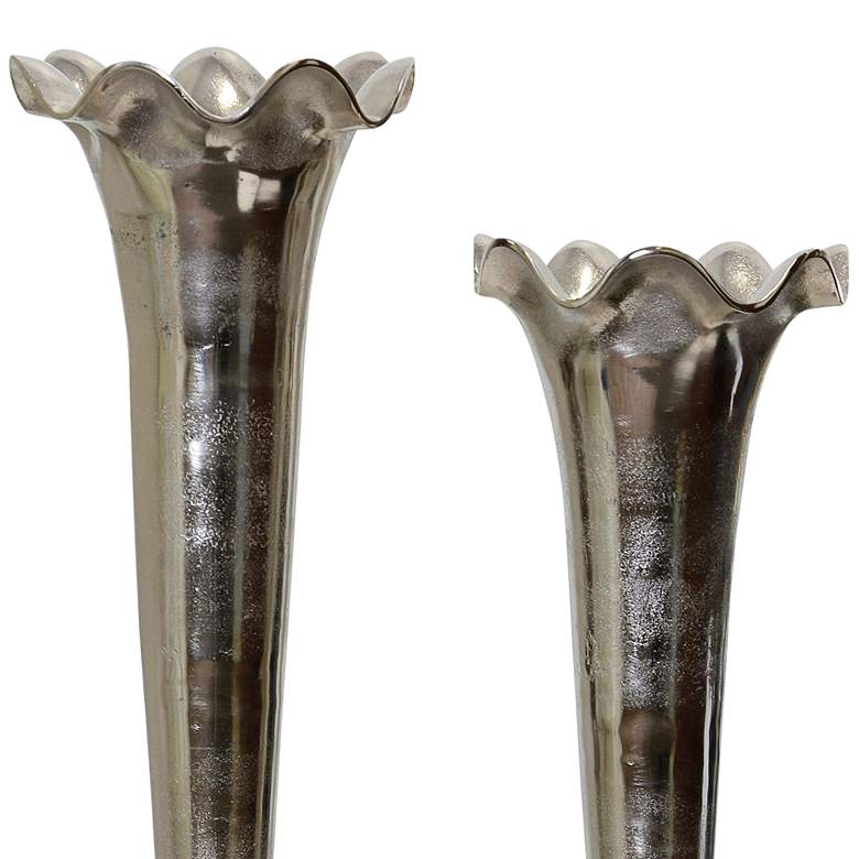 Image 2 Silver - Set Of 2 Cast Aluminum Vases - 32In &amp; 27In Ht. X 12In W. X 12I more views