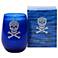 Silver Skull and Crossbones Icon Candle in Blue  Glass