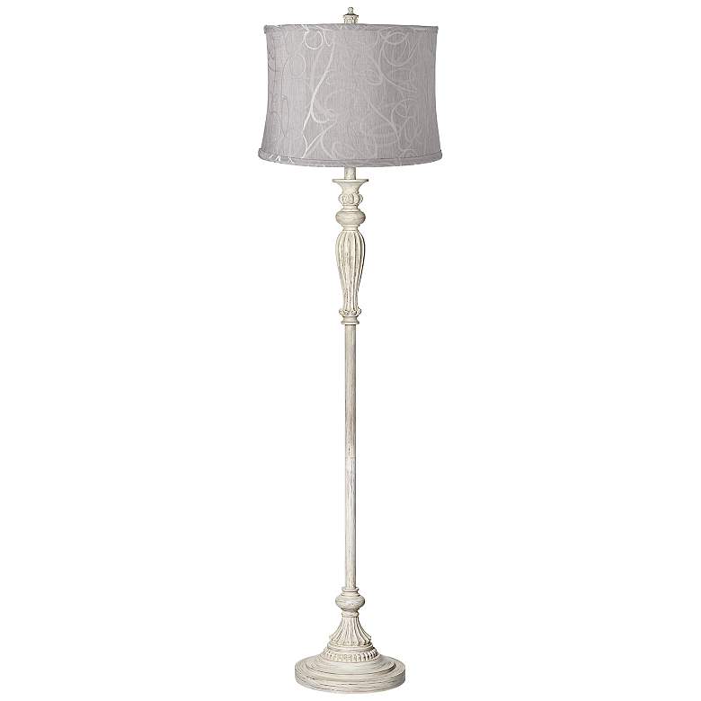 Image 1 Silver Squiggles Shade Shabby Chic Antique White Floor Lamp