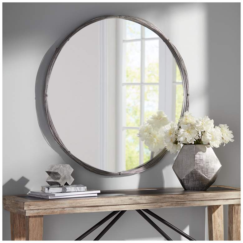 Image 1 Silver Stacked Wire 34 inch Round Wall Mirror