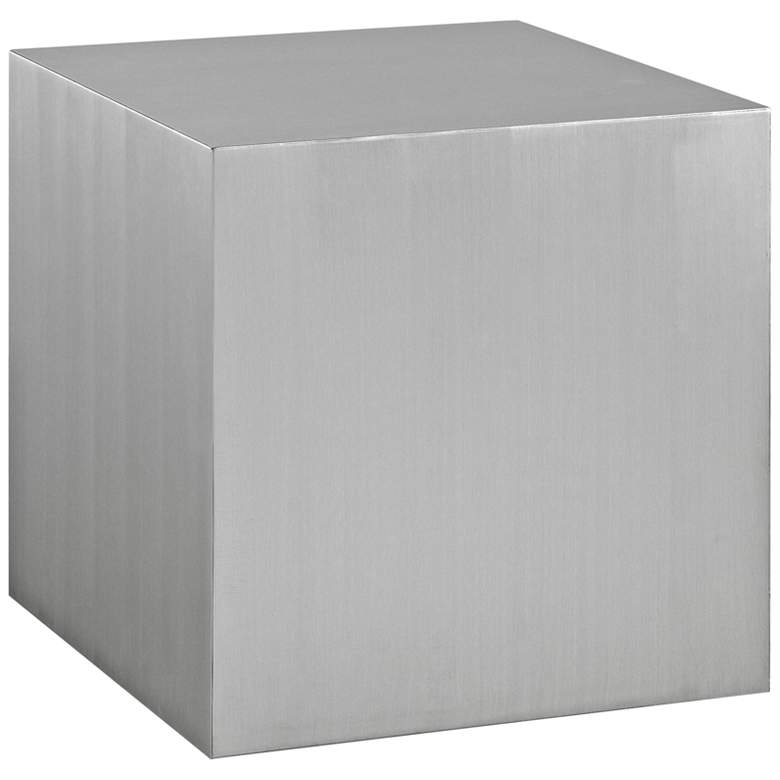 Image 2 Silver Stainless Steel 19 1/2 inch Square Modern Cube Side Table