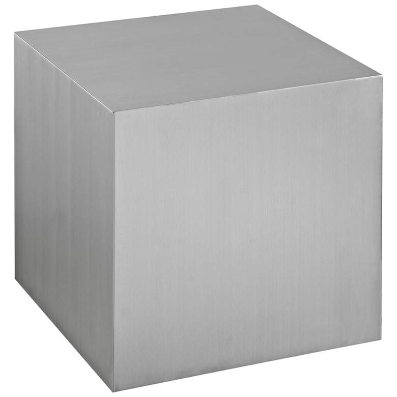 Image 4 Silver Stainless Steel 19 1/2" Square Modern Cube Side Table more views