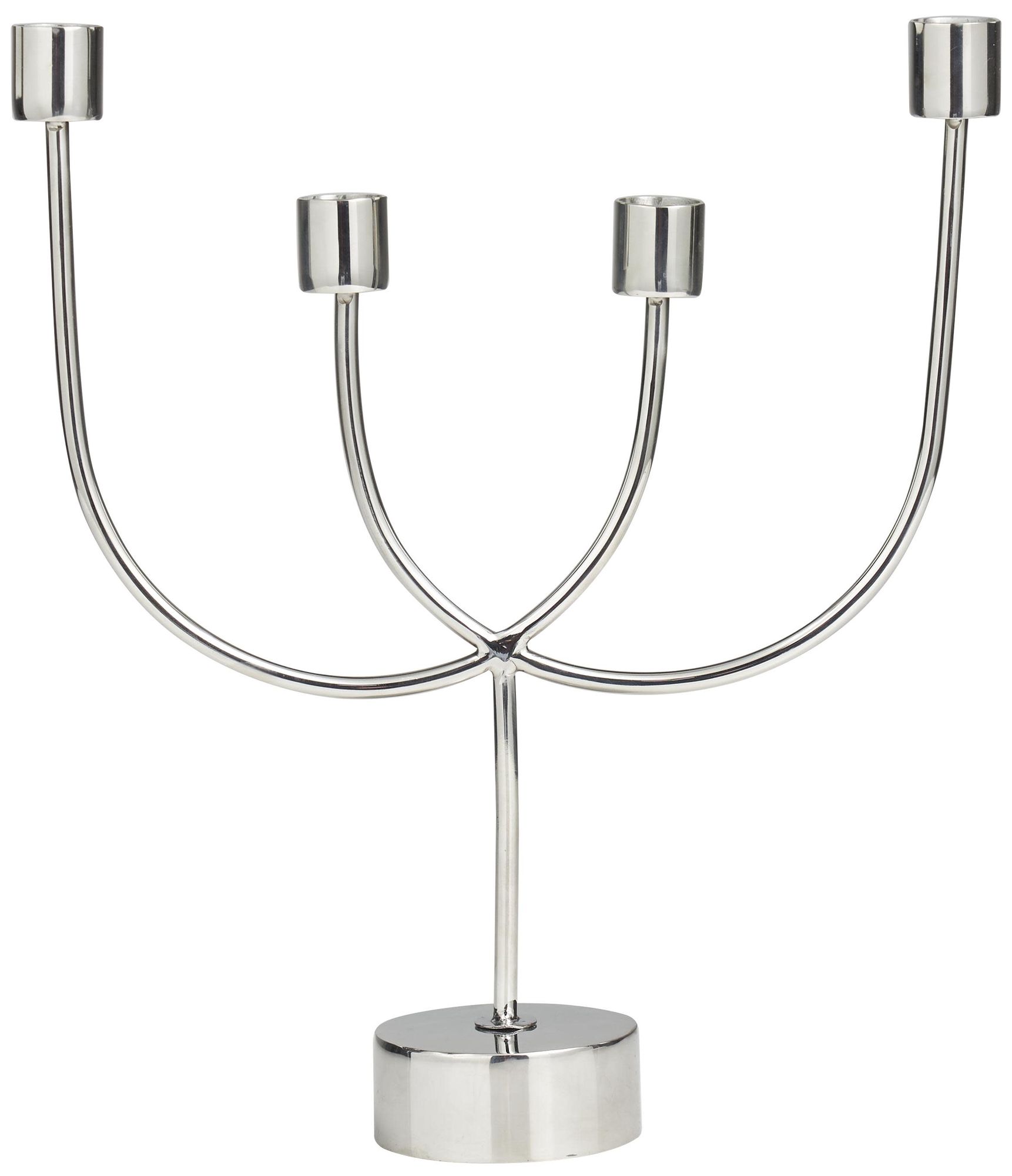 Image 4 Silver Stainless Steel Metal Contemporary Candelabra, 11" x 3" x 13" more views