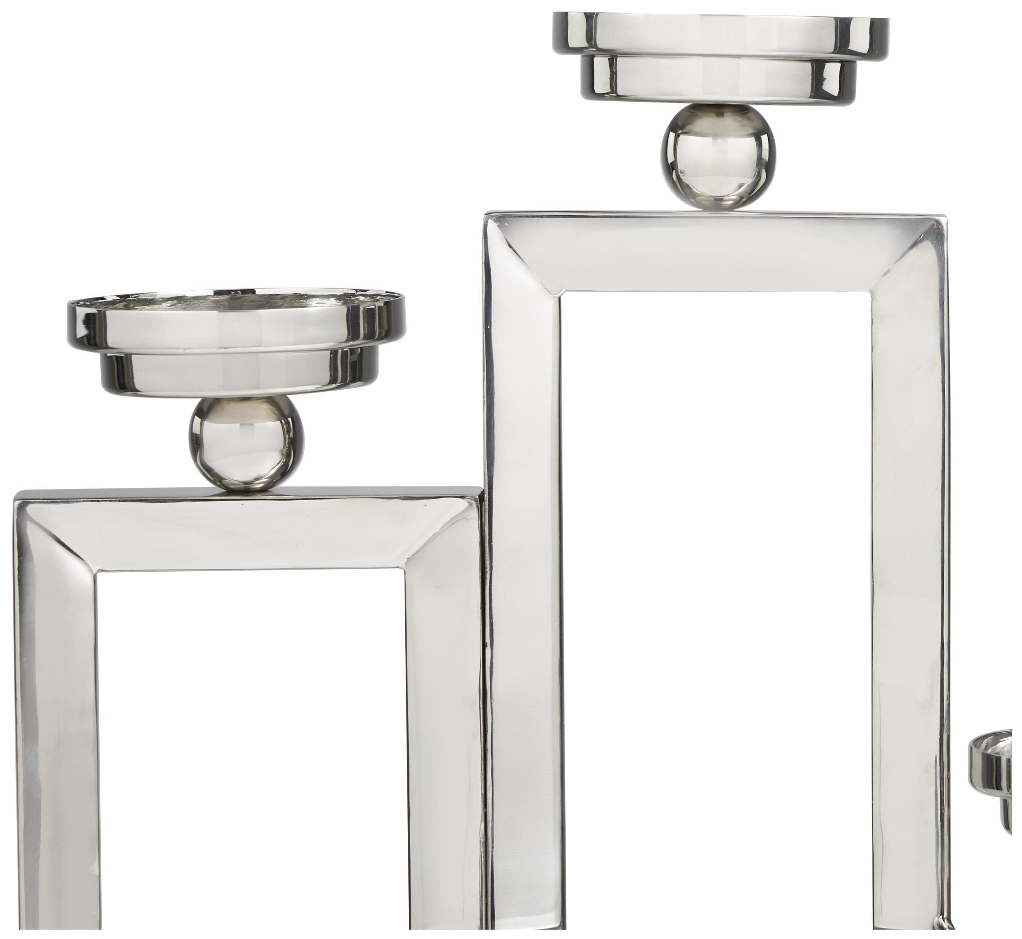 Image 2 Silver Stainless Steel Metal Contemporary Candelabra, 16" x 5" x 16" more views