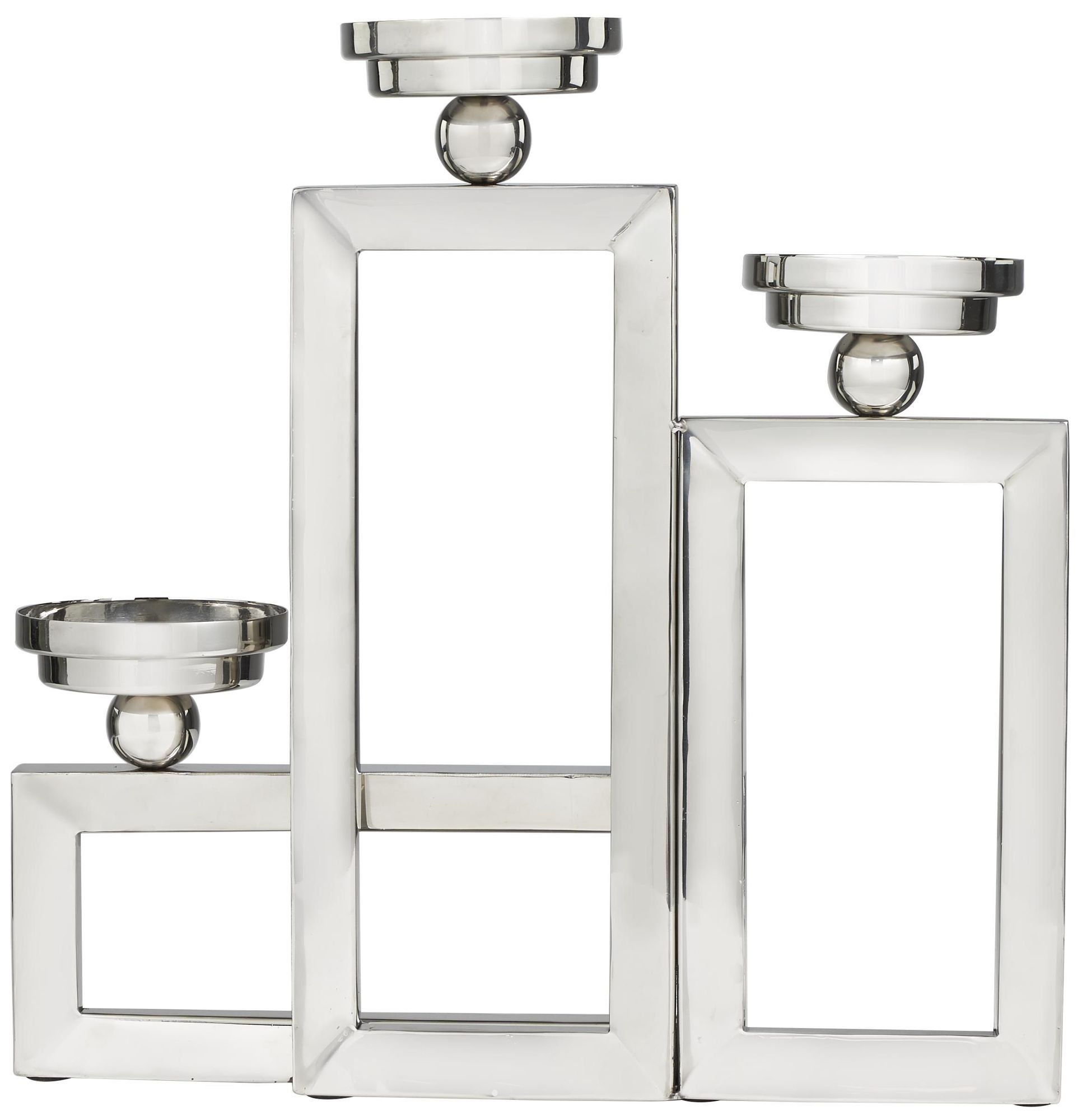 Image 4 Silver Stainless Steel Metal Contemporary Candelabra, 16" x 5" x 16" more views
