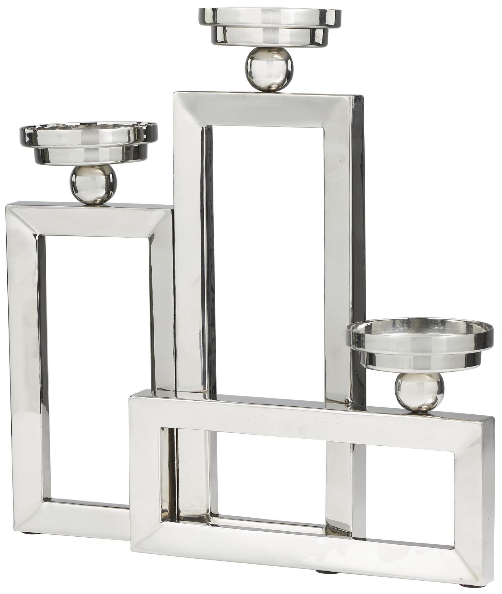 Image 5 Silver Stainless Steel Metal Contemporary Candelabra, 16" x 5" x 16" more views
